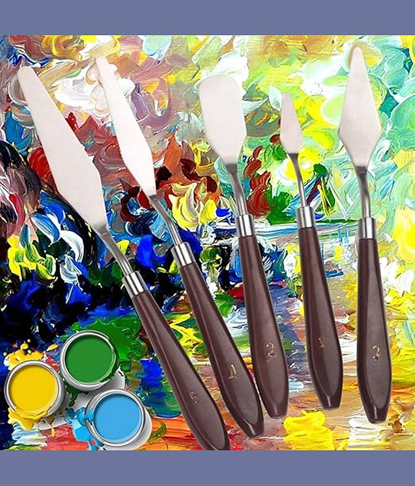 ECLET 5PCS Palette Knives Painting Stainless Steel Scraper Spatula Wood Handle Art Supplies for Artist Canvas Oil Paint Color Mixing