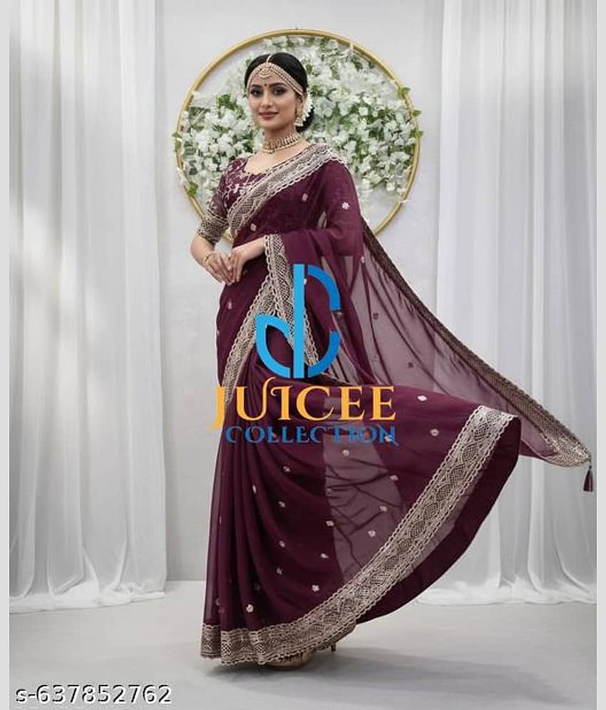 Shivadit ethnic Georgette Embroidered Regular Saree With Unstitched Blouse Piece ( Purple )