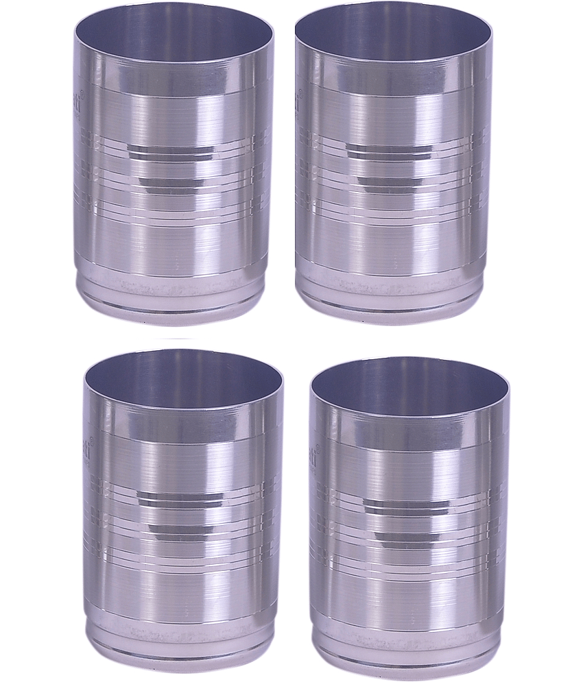 Dynore Heavy Round Glass Stainless Steel Dinner Set of 4 Pieces