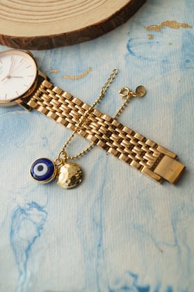 Evil Eye Gold Plated Sterling Silver Watch Charm Lumba Rakhi-Gold