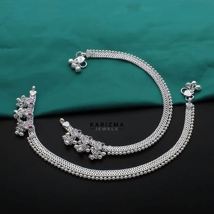 Real Sterling Silver Indian women Pink CZ heart design Anklet Ankle Bracelet 10"