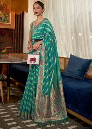 Classic Green Woven Banarasi Organza Brocade Silk Saree