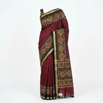 Sambalpuri Deep Maroon Ikat Handloom Saree
