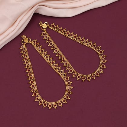 Maroon Color Anklets (ANK953MRN)-Length: 27.00 CM x Width: 1.00 CM / Maroon / Brass With Good Quality Gold Plated