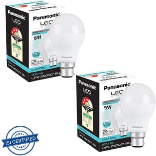 (Pack of 2) Panasonic 9W Round B22 LED Bulbs Bright White Light, Energy Efficient & Long-Lasting Illumination