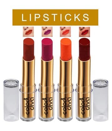 Color Diva Lipstick Red,Orange,Purple,Brown Pack of 4 5 g
