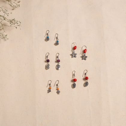 Multicolor Handmade German Silver Bead Earrings Set (5) Multicolor Handmade German Silver Bead Earrings Set (5)