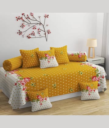 HIDECOR Microfibre Abstract Diwan Set 8 Pcs - yellow