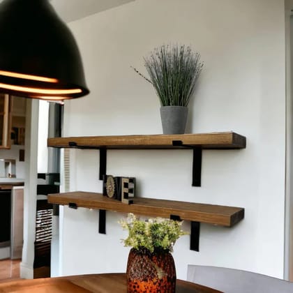 Rustic Wall Shelves 6" Deep with Brackets - 1.5" Thick for Kitchen Storage and Display Rustic Wall Shelves 6" Deep with Brackets - 1.5" Thick for Kitchen Storage and Display