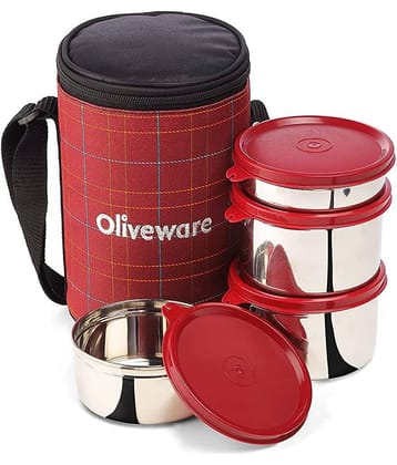Oliveware Mega Stainless Steel Lunch Box 4 Container (Pack of 1)