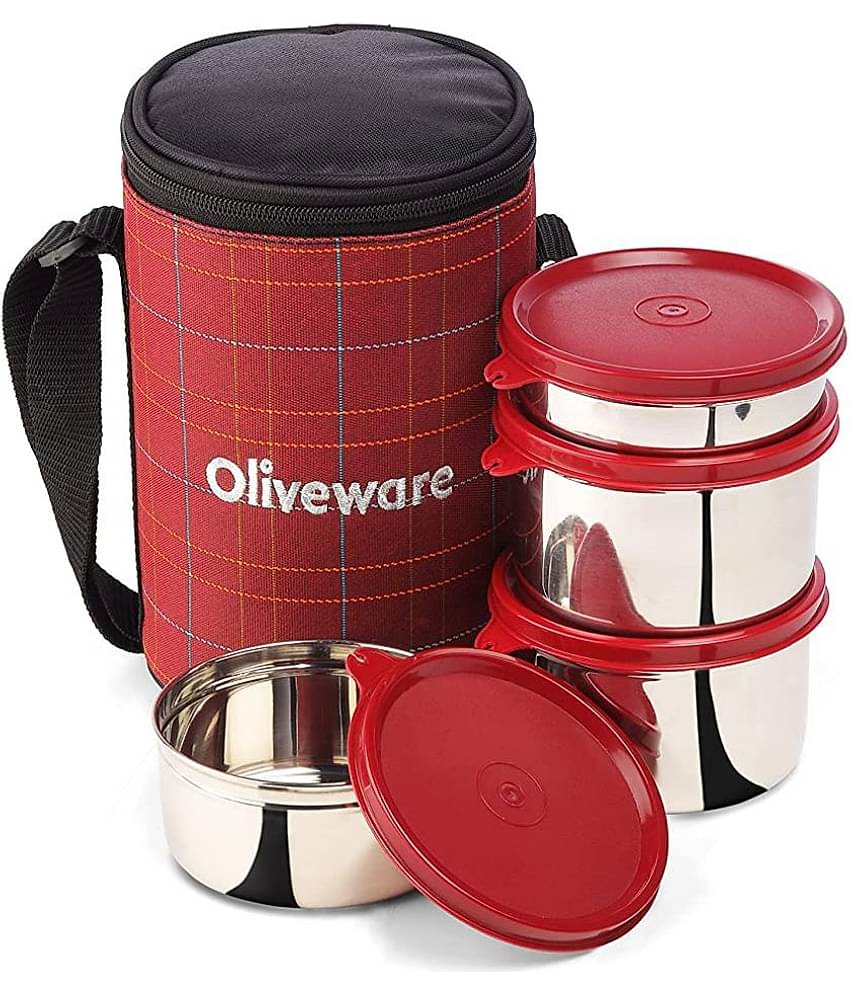 Oliveware Mega Stainless Steel Lunch Box 4 Container (Pack of 1)
