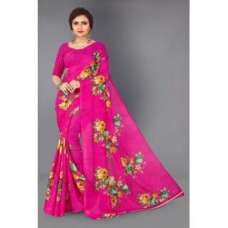 SVB Sarees Womens Pink Colour Georgette Printed Saree With Blouse Piece