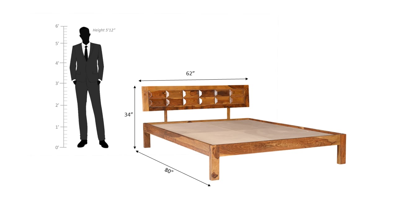 Wakeup India Arcadia Sheesham Solid Wood King Size Bed Without Storage | Rosewood Bedroom Cot (Compartment-4, Size-78x72 Inches, Brown)