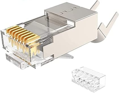 (Pack of 50) Rj45 Cat7 & Cat6A Crimping Connectors Rj45 8P8C Modular Plug Nickel Plated 3 Prong Shielded Ftp/Stp External Ground For 23 Awg 0.573mm Network Cable