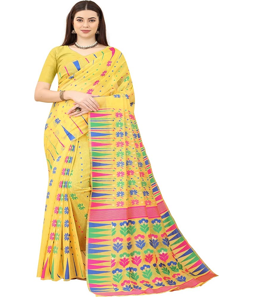 NENCY FASHION Cotton Embroidered Saree With Unstitched Blouse Piece ( Red )
