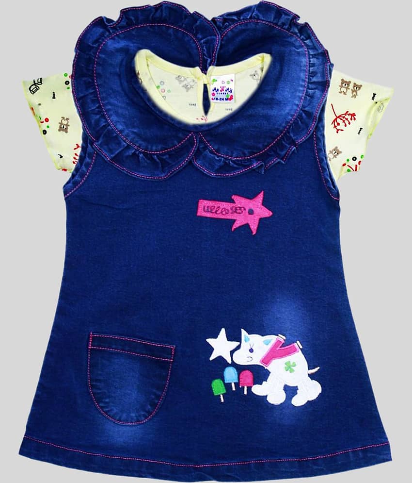 Me N My CLOSET Baby Girls Denim Frocks ( Multi )