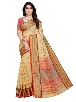 Generic Women's Kota Doria Cotton Woven Butta Saree With Blouse (Beige, 5-6  Mtr)