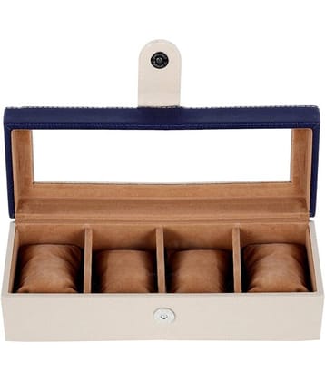 Leather World 4 Compartments 2 Liter Beige PU Leather Designer Watch Display Case with Clasp Closure Travel Bag