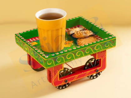 Srjana Hand Painted Wooden Thela Tray 1pc Srjana Hand Painted Wooden Thela Tray 1pc