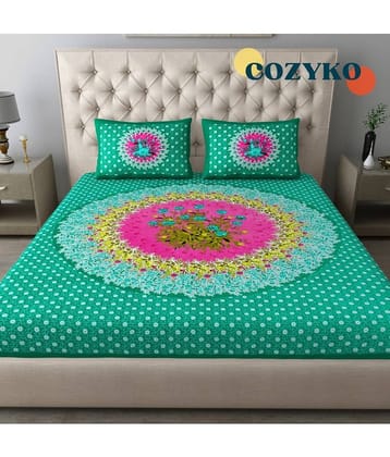 COZYKO Cotton 1 Double Bedsheet with 2 Pillow Covers ( Green )
