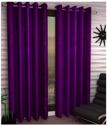 Panipat Textile Hub Solid Semi-Transparent Eyelet Door Curtain 7 ft Pack of 2 -Purple