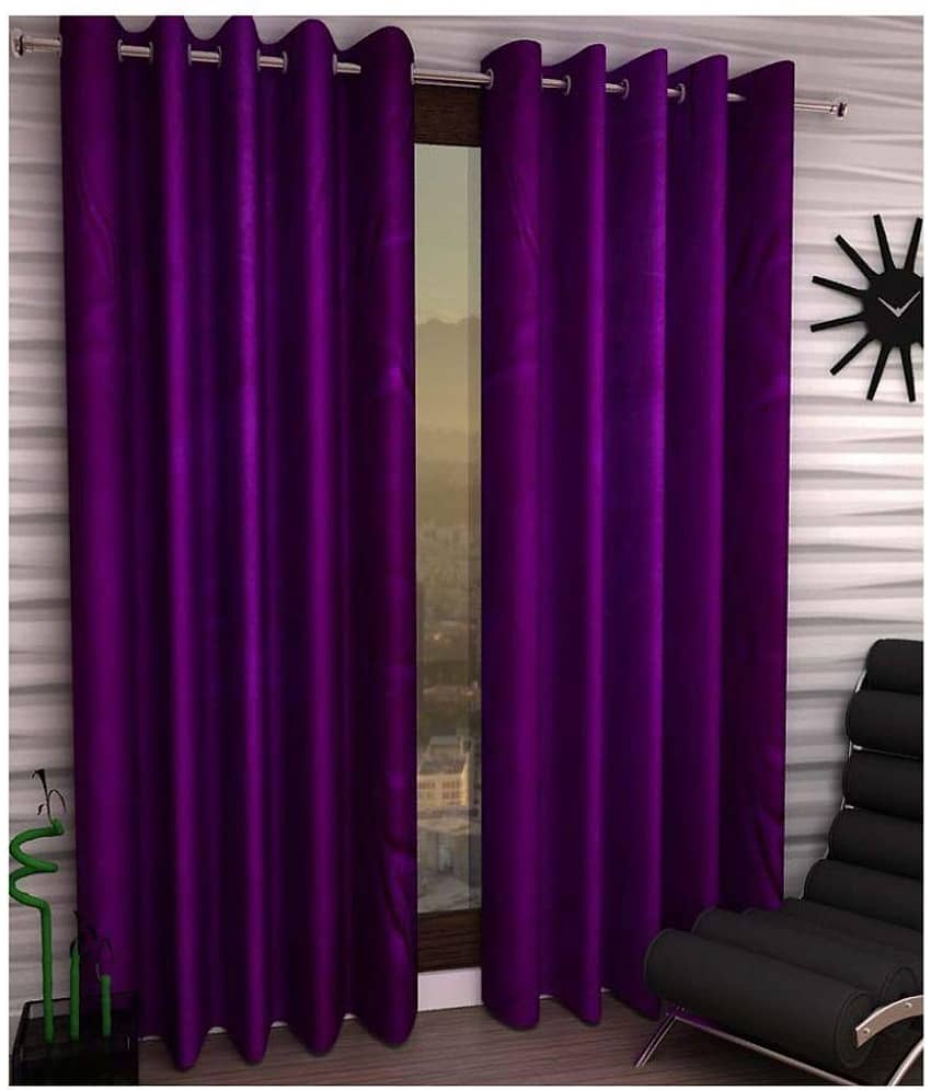 Panipat Textile Hub Solid Semi-Transparent Eyelet Door Curtain 7 ft Pack of 2 -Purple
