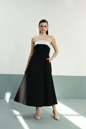 Lyla Dress: White & Black-XS