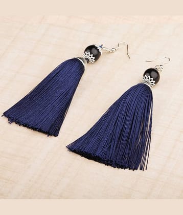 Silver Shine Facinating Blue Long Thread Tassel Earrings for Women.