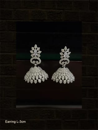 Small conical domb AD jhoomki with leaf top-Silver finish