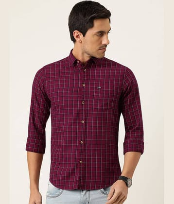 The Indian Garage Co Men Maroon & Navy Blue Slim Fit Checked Casual Shirt
