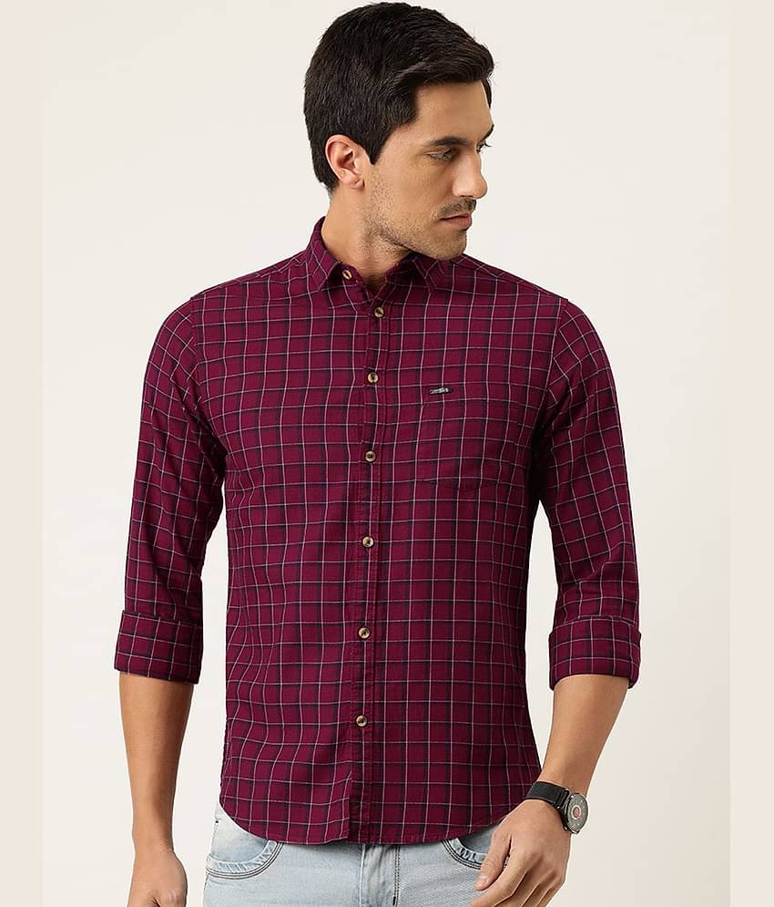 The Indian Garage Co Men Maroon & Navy Blue Slim Fit Checked Casual Shirt