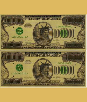 1 Million US Dollar Bill 24 Kt Gold Plated 2 notes