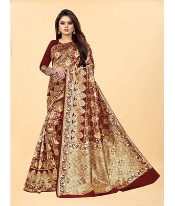 Gazal Fashions Banarasi Silk Embellished Saree With Unstitched Blouse Piece ( Maroon )