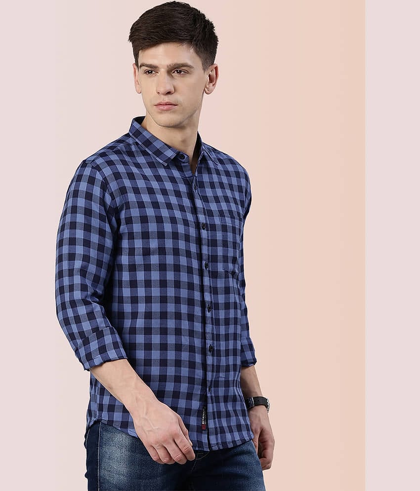Lucky Roger Cotton Blend Regular Fit Checks Full Sleeves Men's Casual Shirt - Blue ( Pack of 1 )
