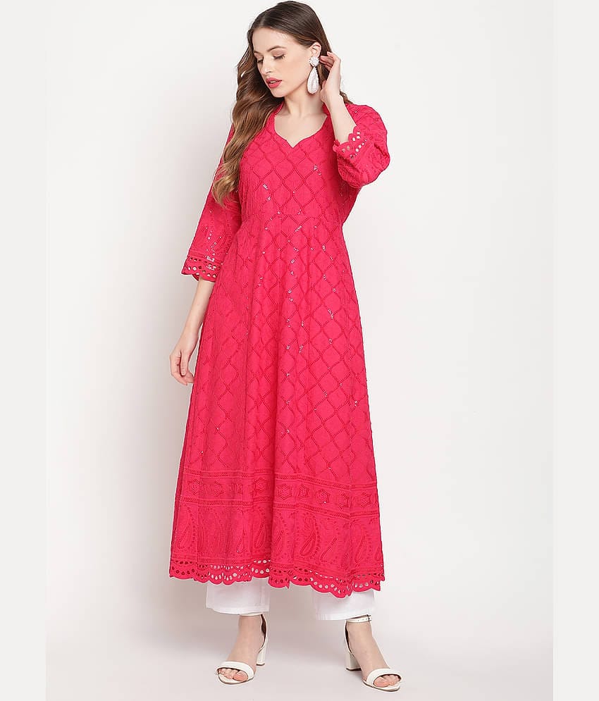 Queenley - Pink Cotton Women's Flared Kurti