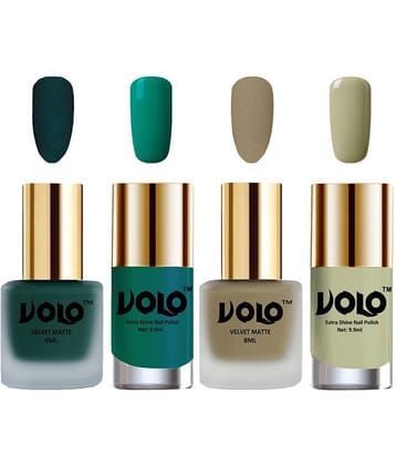 VOLO Extra Shine AND Dull Velvet Matte Nail Polish Green,Nude,Green, Grey Matte Pack of 4 36 mL