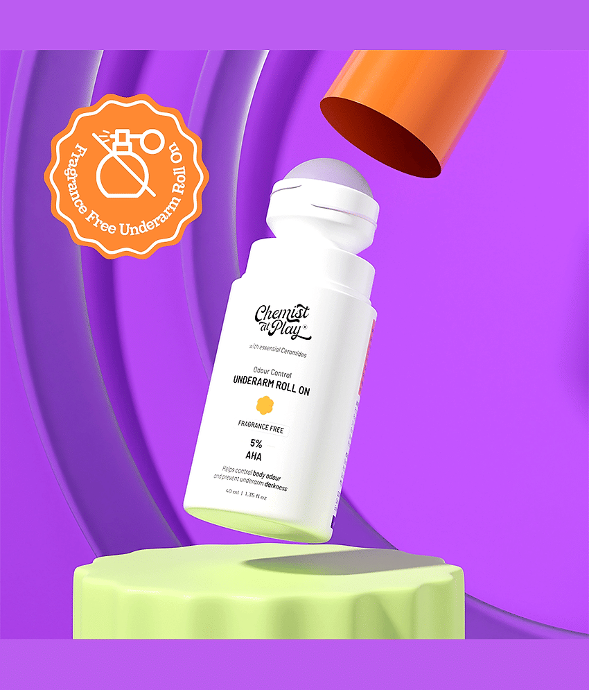 Chemist At Play 5% Aha Underarm Fragrance Free Deodorant Roll On For Odour Control, 40ml (Pack of 1)