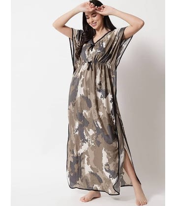 G4Girl - Brown Satin Women's Nightwear Kaftan Night Dress ( Pack of 1 )