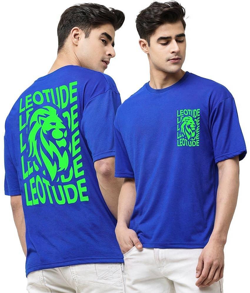 Leotude Pack of 1 Cotton Blend Oversized Fit Men's T-Shirt ( Blue )
