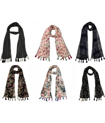 stolevilla Multi Printed Poly Cotton Yarn Stoles ( Pack of 6 )