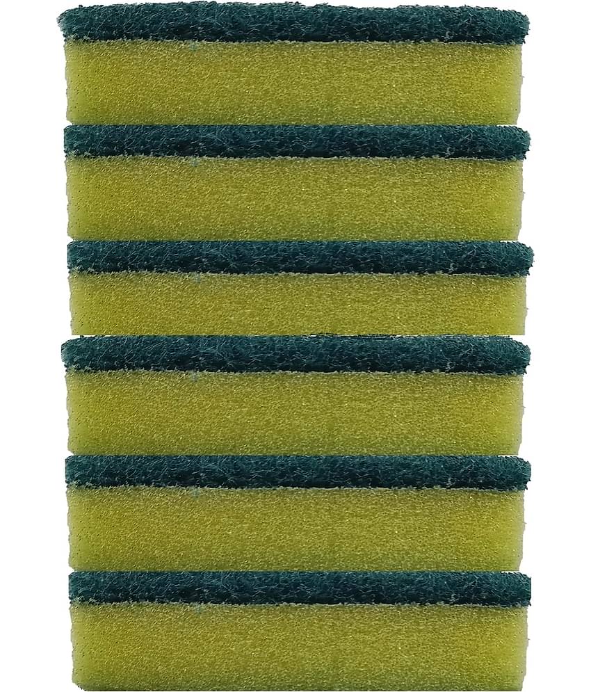 Cleaning Scrub pack of 6 and Sponges for Kitchen, Dishes, Bathroom, Car Wash, One Scouring Scrubbing One Absorbent Side, Abrasive Scrubber Sponge Dish Pads, Heavy Duty