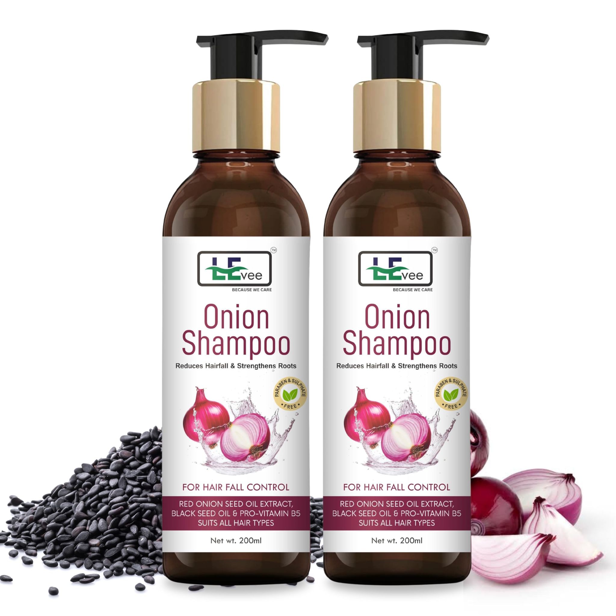 LEvee Onion Shampoo with Onion and Vitamin-B5 | Pack of 2 | Reduces Hair Fall | For Men & Women | 400ml.
