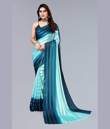 ANAND SAREES Satin Striped Saree With Unstitched Blouse Piece ( Turquoise )
