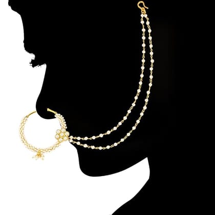 Bridal Traditional White Jadau Kundan and Pearl Nose Ring/Na