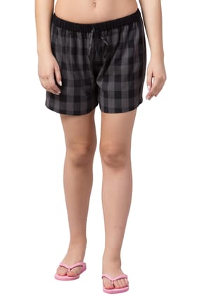 Hive91 Grey Checkered Short for Women Made of Cotton