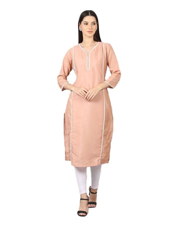 Women's Casual 3/4 Sleeve Silk Blend Printed Kurti (Orange, M)-PID46405