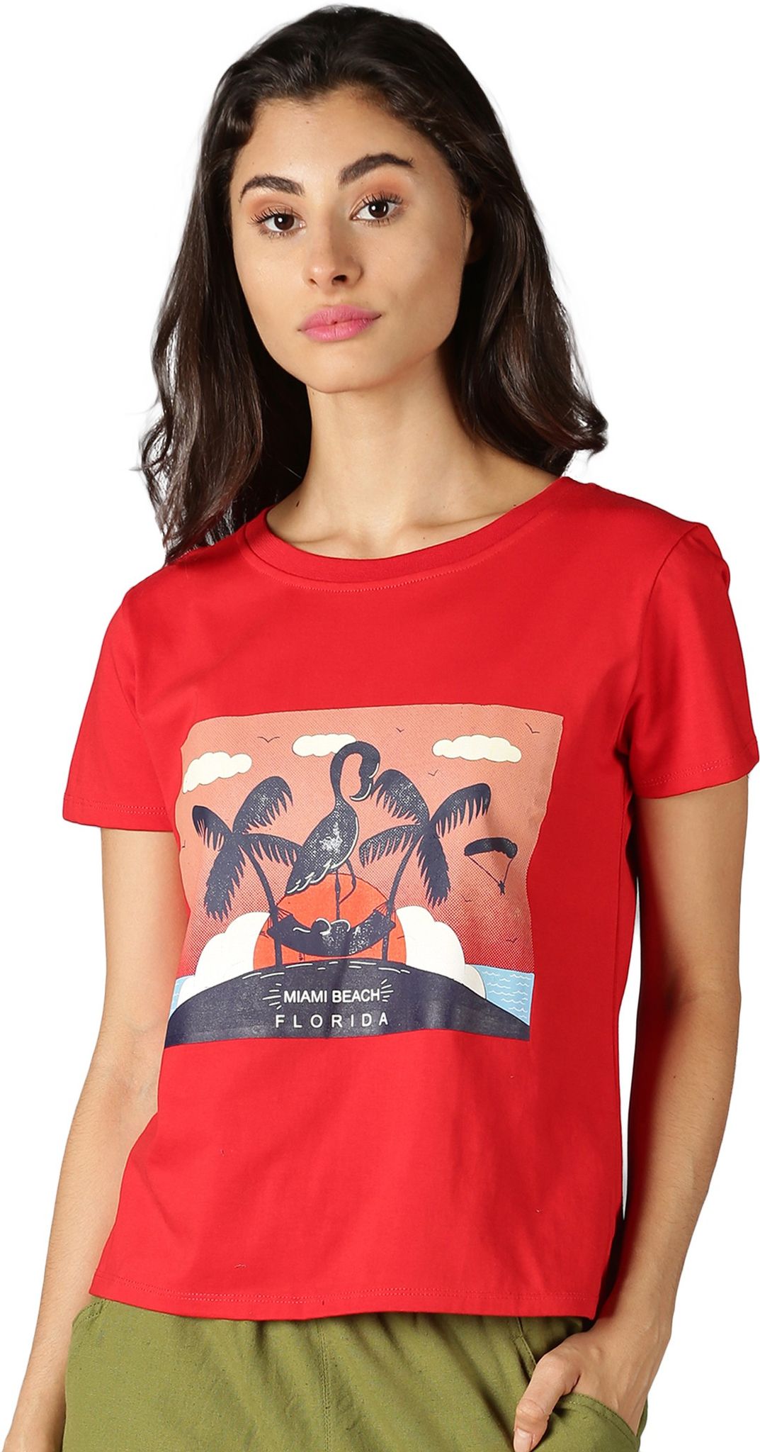 Cotton Red Graphic Casual T-Shirt