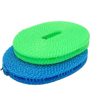 INSHOP 5 Meters Windproof Anti-Slip Clothes Washing Line Drying Nylon Rope with Hooks set of 2