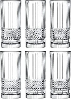 Premium Crystal Juice and Water Glasses | 280 ML | Long Elegant Drinking Tumbler | Stylish Round Highball Glass for Cocktails, Mocktail (Perfect for Guest) Pack of 6