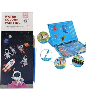 ( Pack Of 2 ) Watercolour Painting Notebook for Kids 20 Pages & 1 Paint Brush & Magic Water Quick Dry Book Water Coloring Book Childern Combo set